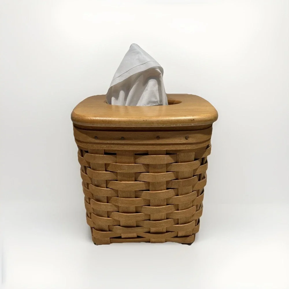 Longaberger 1977 Kleenex Tissue Box Brown With Wood Lid Vintage
